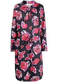Marni rose-print tie-waist dress