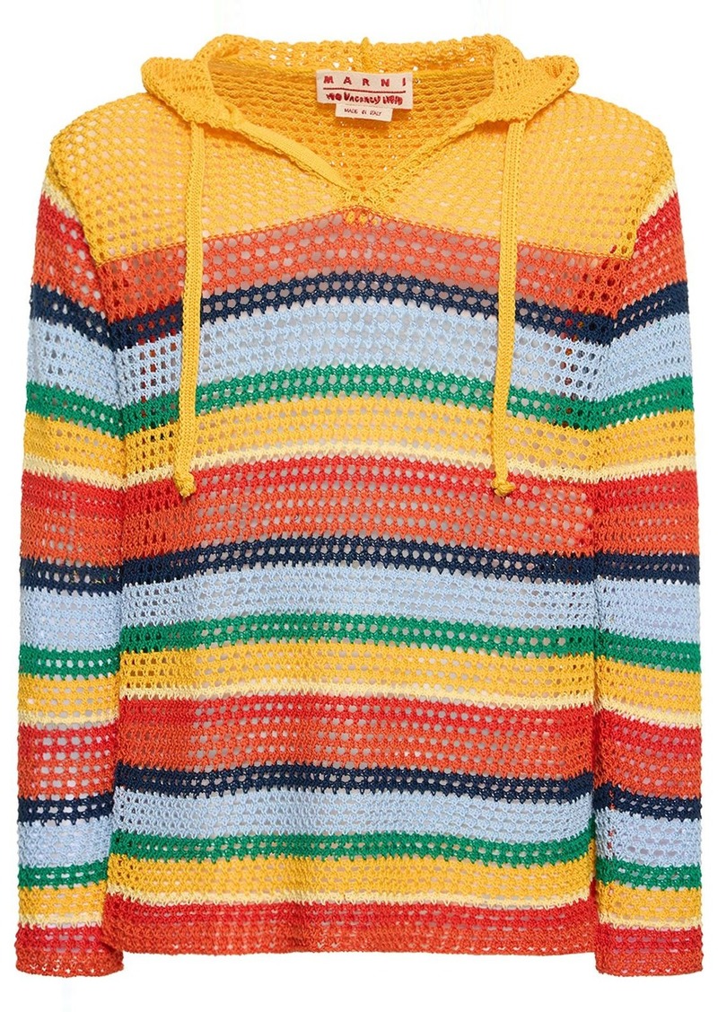 Marni Striped Crocheted Cotton Hoodie