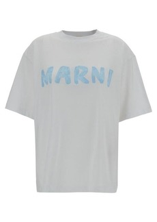 Marni White Crewneck T-Shirt with Logo Print in Cotton Woman