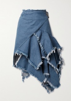 Marques' Almeida Asymmetric Ruffled Frayed Denim Wrap Skirt