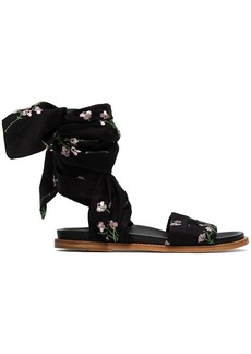 Marques' Almeida Black floral embroidered wrap sandals