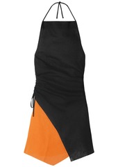 Marques' Almeida Woman Asymmetric Two-tone Linen Halterneck Mini Dress Black