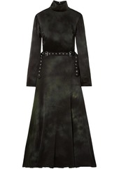 Marques' Almeida Woman Tie-dyed Belted Washed Silk Crepe De Chine Turtleneck Midi Dress Black