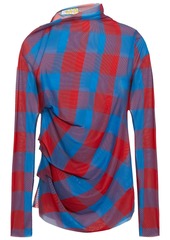 Marques' Almeida Woman Gathered Gingham Stretch-mesh Top Red