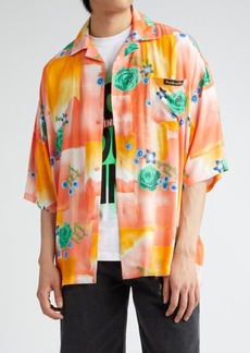 Martine Rose Gender Inclusive Floral Patchwork Boxy Satin Button-Up Camp Shirt