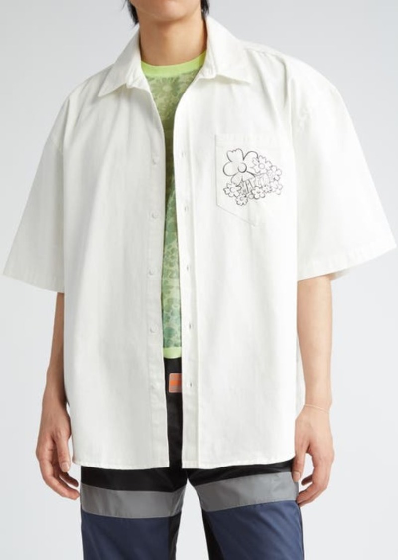 Martine Rose Gender Inclusive Flower Logo Short Sleeve Cotton Overshirt