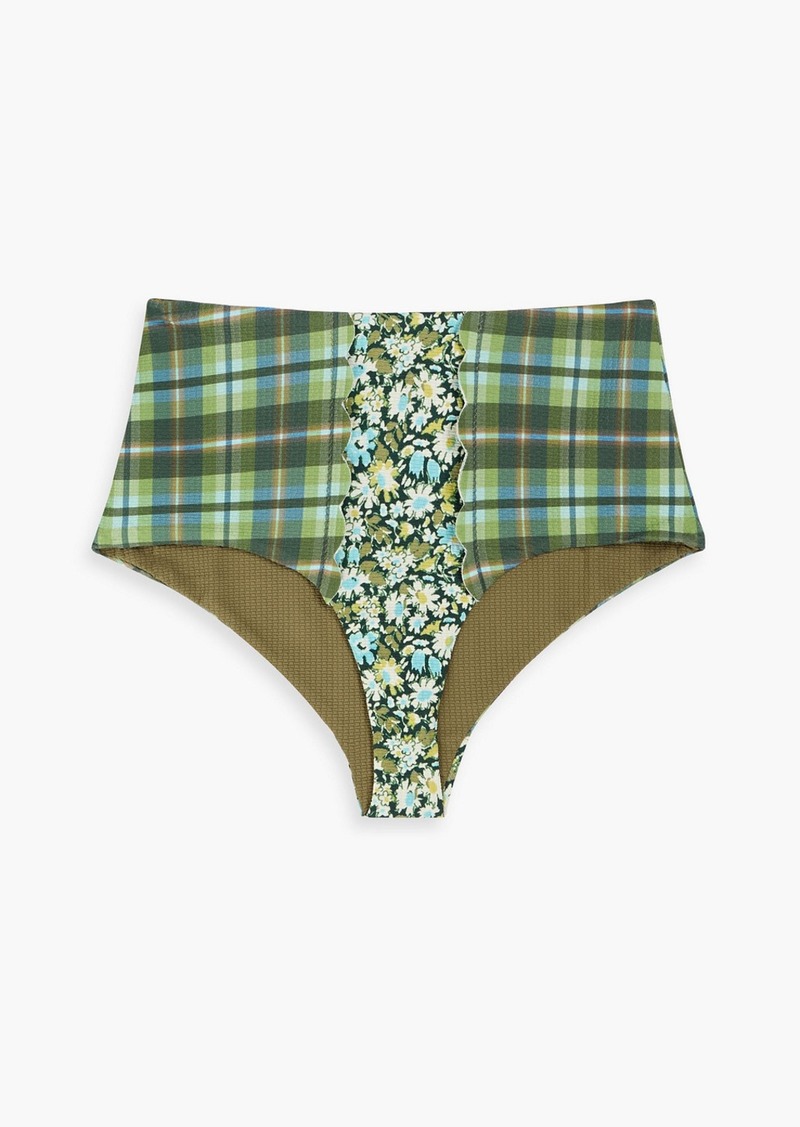 MARYSIA - Chesapeake printed textured stretch-crepe high-rise bikini briefs - Green - XXS