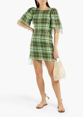 MARYSIA - Fringed checked cotton and linen-blend mini dress - Green - S