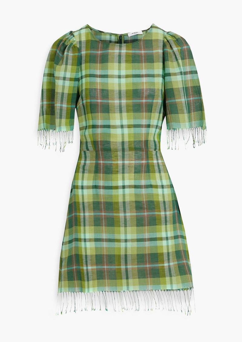 MARYSIA - Fringed checked cotton and linen-blend mini dress - Green - S