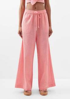Marysia - Montauk Eyelet-cotton Wide-leg Trousers - Womens - Mid Pink