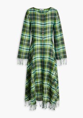 MARYSIA - River fringed checked cotton and linen-blend midi dress - Green - M