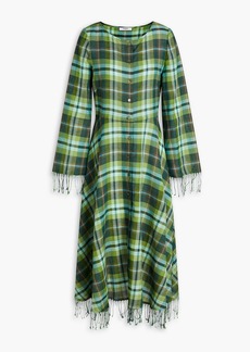 MARYSIA - River fringed checked cotton and linen-blend midi dress - Green - XS