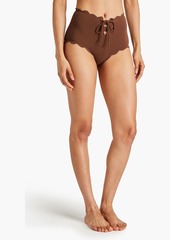 MARYSIA - Riviera reversible scalloped seersucker high-rise bikini briefs - Brown - XS