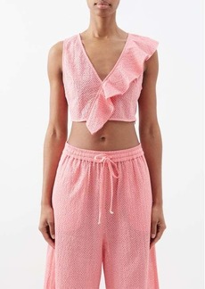 Marysia - Seahaven Ruffled Cotton Cropped Top - Womens - Mid Pink