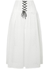 Marysia Woman Riviera Lace-up Broderie Anglaise Cotton Midi Skirt White