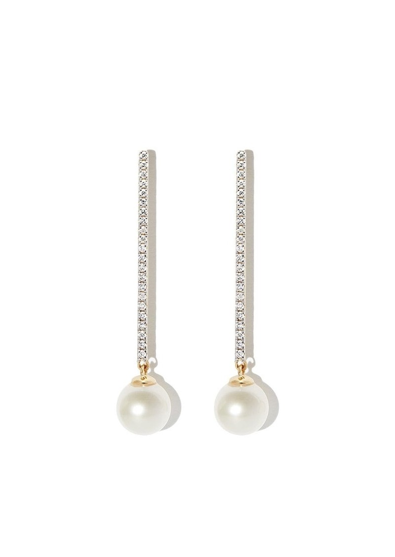 Mateo 14kt yellow gold diamond pavé pearl drop earrings