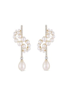 Mateo 14kt yellow gold pearl and diamond curve form drop earrings