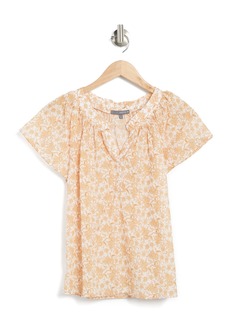 Matty M Floral Print Flutter Sleeve Cotton Blouse in Honey at Nordstrom Rack