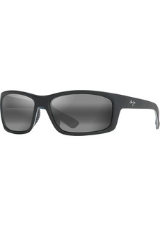 Maui Jim Kanaio Coast Polarized Wrap Sunglasses, Men's, Matte Soft Black/White/Blue
