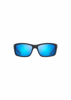 Maui Jim Men's and Women's Kanaio Coast Polarized Wrap Sunglasses Matte Trans. Blue Black Stripe/Blue Hawaii