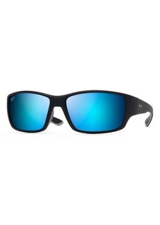 Maui Jim Local Kine 61mm Polarized Wraparound Sunglasses in Black/Sea Blue/Grey at Nordstrom