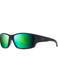 Maui Jim Local Kine Polarized Wrap Sunglasses, Men's, Black/Translucent Green/Light Grey