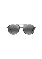 Maui Jim Men's and Women's Mano Polarized Aviator Sunglasses Black w/Silver Stripe/Neutral Grey