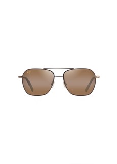 Maui Jim Men's and Women's Mano Polarized Aviator Sunglasses Dark Brown w/Gold Stripe/HCL® Bronze