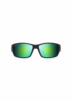 Maui Jim Men's Local Kine Polarized Wrap Sunglasses Black/Tran Green/Lt Trans Grey/MAUIGreen®