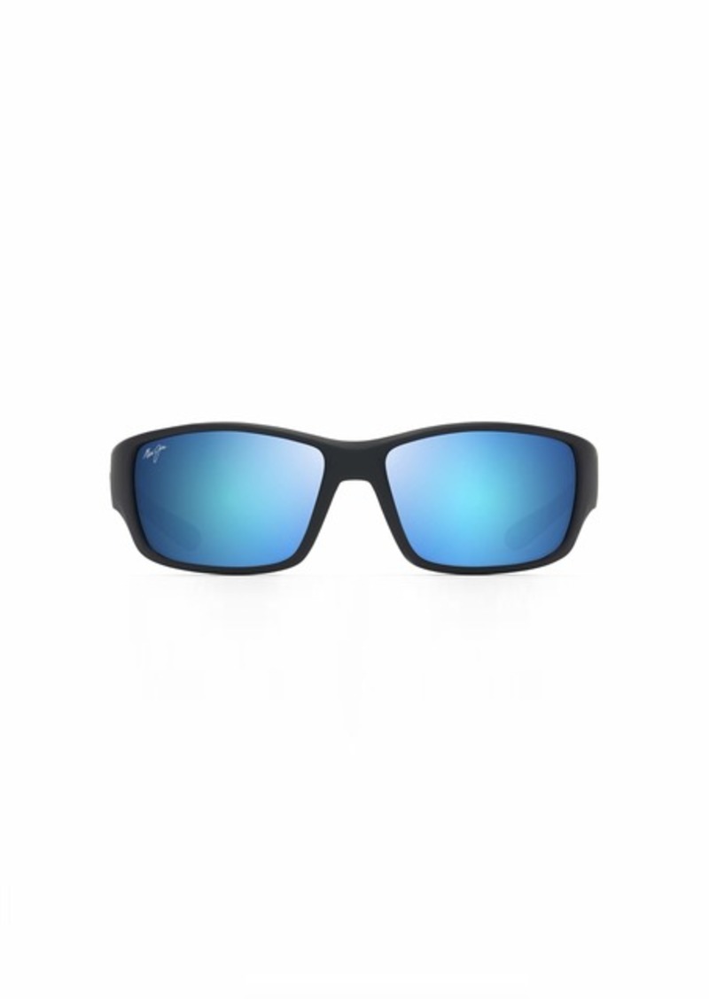 Maui Jim Men's Local Kine Polarized Wrap Sunglasses Soft Black/Sea Blue/ Grey/Blue Hawaii