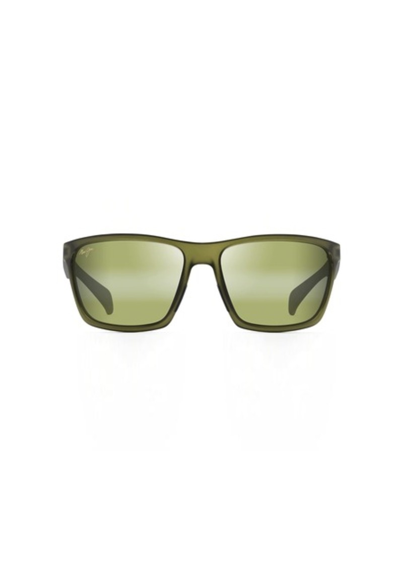 Maui Jim Men's Makoa Polarized Wrap Sunglasses Matte Translucent Khaki Green/Maui HT™ Medium