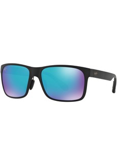 Maui Jim Red Sands Polarized Sunglasses , 432 Blue Hawaii Collection - BLACK MATTE/BLUE MIRROR POLAR