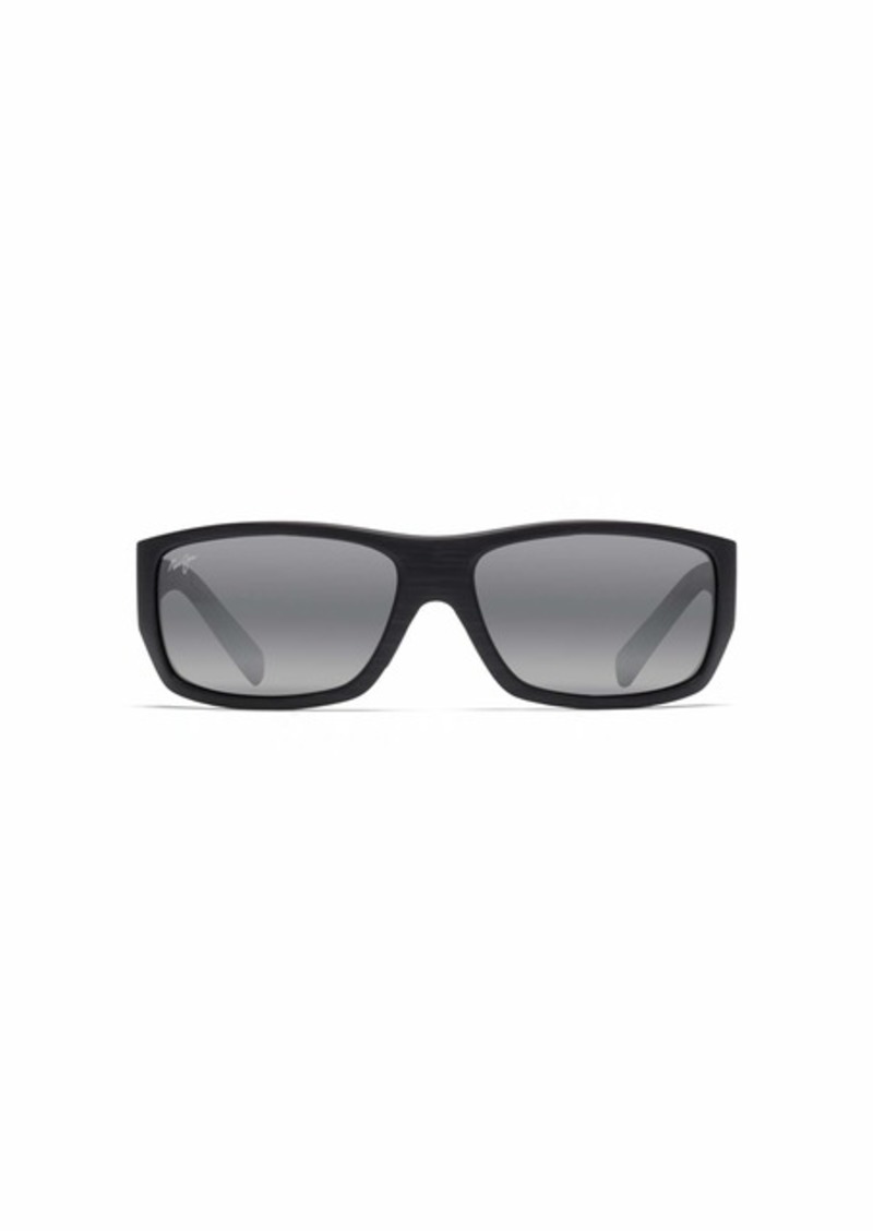 Maui Jim Men's and Women's Wassup Polarized Wrap Sunglasses Matte Black Woodgrain/Neutral Grey Small