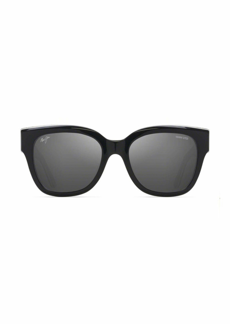 Maui Jim Women's Siren Song Polarized Cat Eye Sunglasses Black w/Man UTD & Maui/Dual Mirror Silver to Black