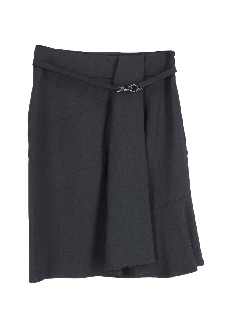 Max Mara A-line Wrap Skirt Style with Side Pleat in Black Wool