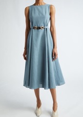 Max Mara Amelie Belted Sleeveless Cotton & Linen A-Line Dress