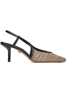 Max Mara Beige & Black Smooth Raffia-Effect Fabric Slingback Heels