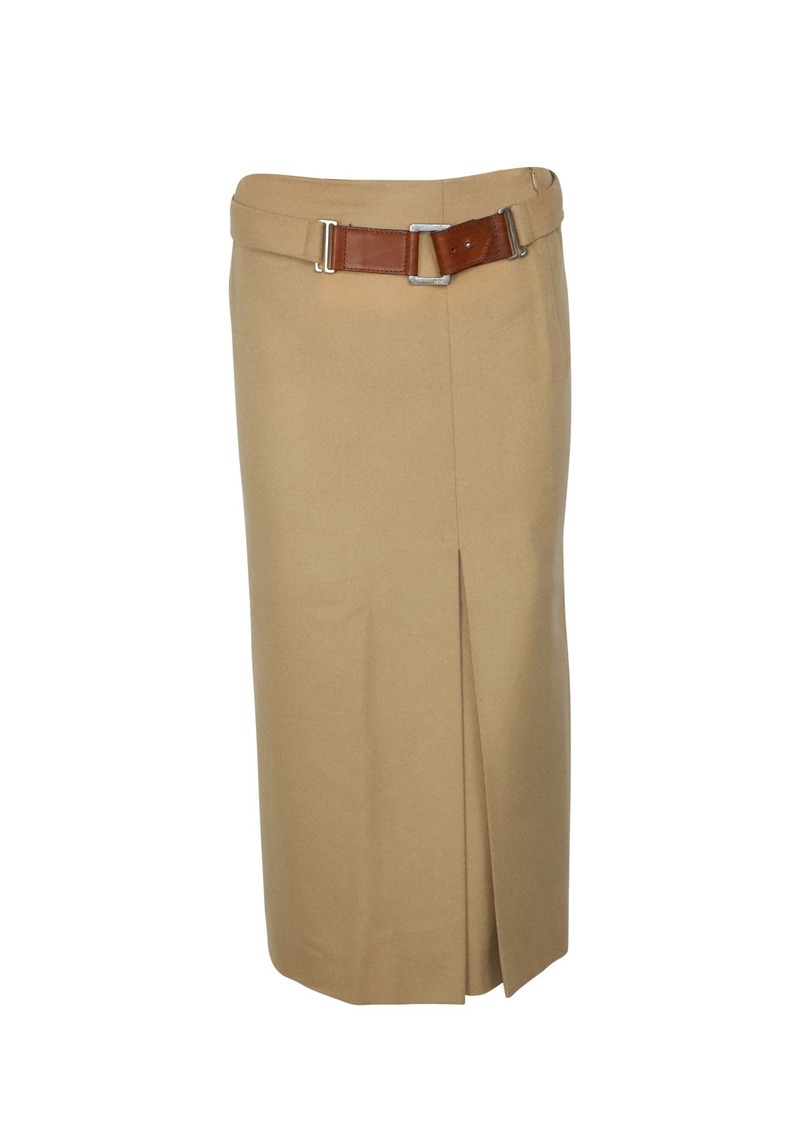 Max Mara Belted Pencil Skirt in Brown Wool