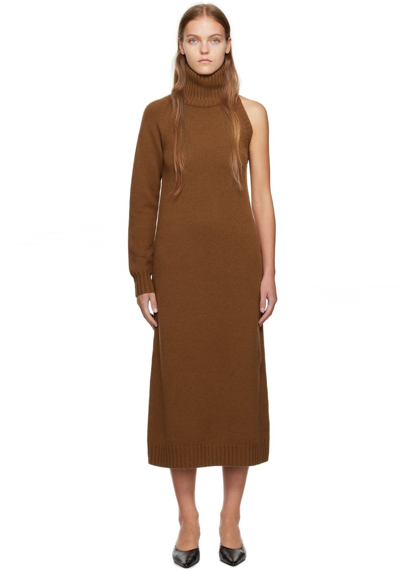 Max Mara Brown Single-Shoulder Midi Dress