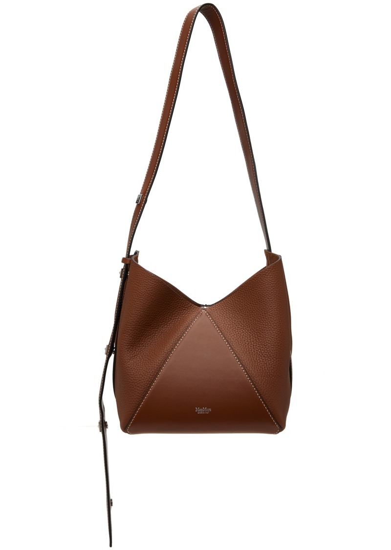 Max Mara Brown Small Deer Print Leather Bucket Bag