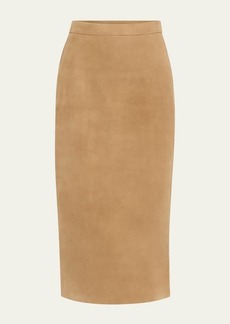 Max Mara Calcio Suede Leather Midi Skirt