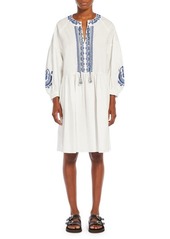 Max Mara Dirce Embroidered Long Sleeve Cotton Poplin Dress