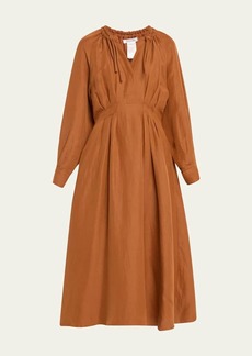 Max Mara Drina Pleated Maxi Dress with Cinched Neckline