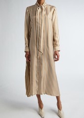 Max Mara Faesite Stripe Long Sleeve Silk Twill Shirtdress