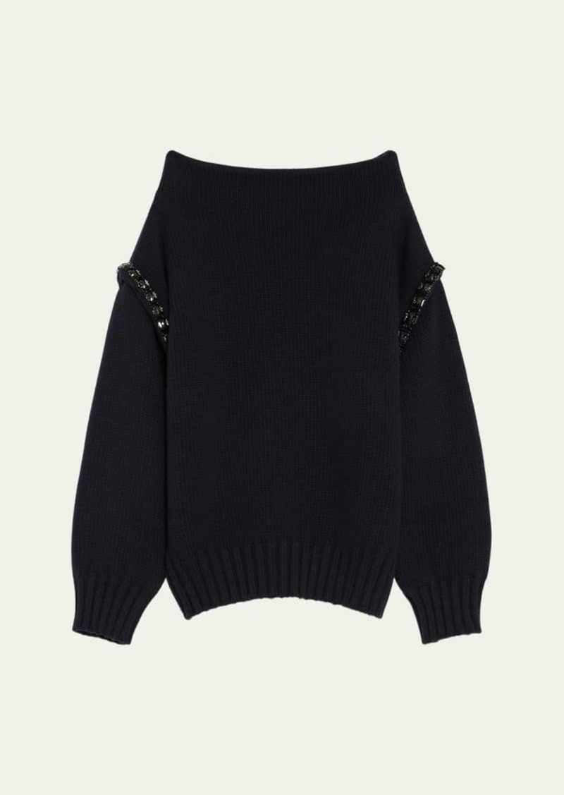 Max Mara Gene Crystal-Shoulder Oversized Wool Sweater