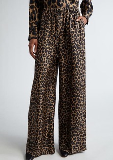 Max Mara Ghinea Leopard Print Silk Wide Leg Pants