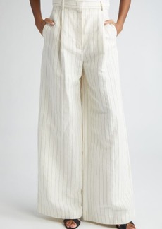 Max Mara Giuliva Pinstripe High Waist Linen & Cotton Wide Leg Trousers