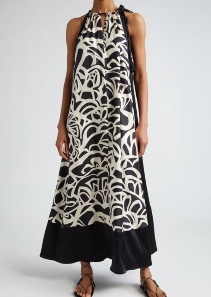 Max Mara Licenza Print Silk Twill Halter Dress