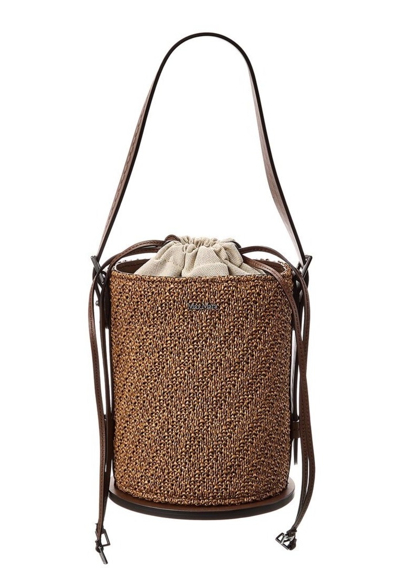 Max Mara Logo Plaque Leather-Trim Bucket Bag