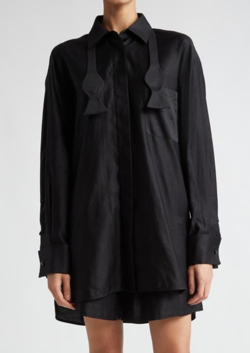Max Mara Marea Oversize Button-Up Shirt with Bow Tie
